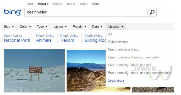 Bing ajoute un filtre par droits d'utilisation pour la recherche d'images